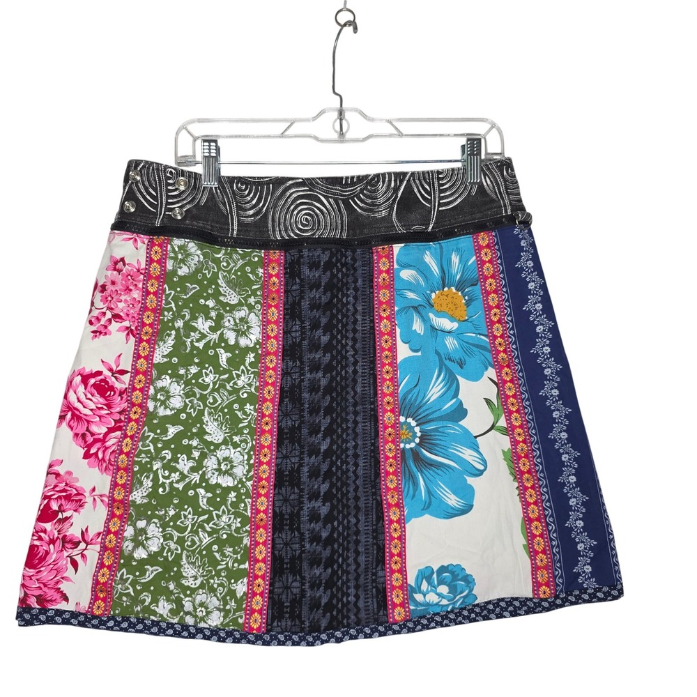 Zand Amsterdam Patchwork Floral ALine MiniSkirt HandmadeIndia Expands Reversible